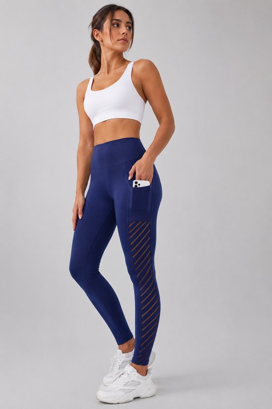 SparkNine Novawave sportlegging dames - squatproof - ademend - met zakken - S - blauw - mesh panelen - elastisch & stijvol