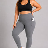 SparkNine Softcurve plus size legging - met zijzakken - L-XL - grijs - zachte stof - ademend - niet doorschijnend