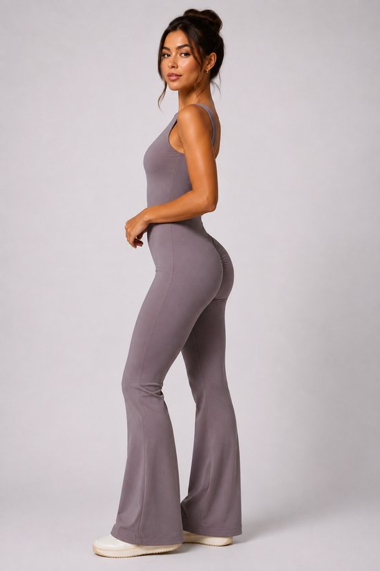 SparkNine Urbangoddes dames bodysuit - slim fit sport jumpsuit - L - beige - mouwloos & sneldrogend - hoge elasticiteit - comfortabele fitness & casual outfit