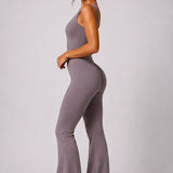 SparkNine Urbangoddes dames bodysuit - slim fit sport jumpsuit - L - beige - mouwloos & sneldrogend - hoge elasticiteit - comfortabele fitness & casual outfit