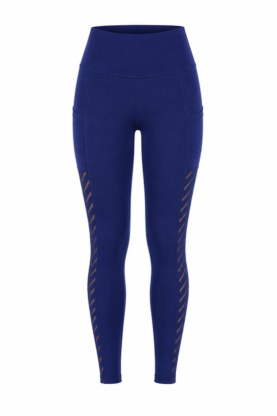SparkNine Novawave sportlegging dames - squatproof - ademend - met zakken - S - blauw - mesh panelen - elastisch & stijvol
