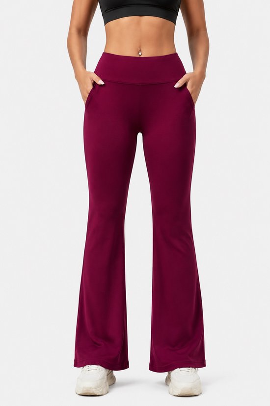 SparkNine Horizon flare broek - dames legging met zakken - petite pijplengte - XXL - rood - hoge taille - stijlvol & elastisch - sportlegging