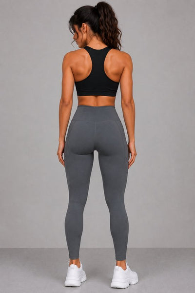 SparkNine Softflex zachte legging met zakken - dames sportlegging - comfy legging - S - grijs - hoge taille - elastisch - zacht materiaal - comfortabel
