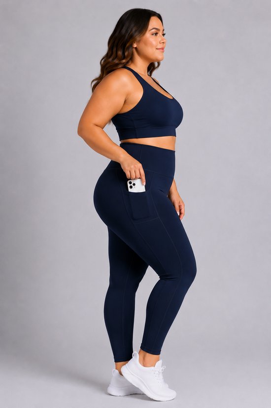 SparkNine Softcurve plus size legging - met zijzakken - XL - blauw - zachte stof - ademend - niet doorschijnend