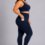 SparkNine Softcurve plus size legging - met zijzakken - XL - blauw - zachte stof - ademend - niet doorschijnend