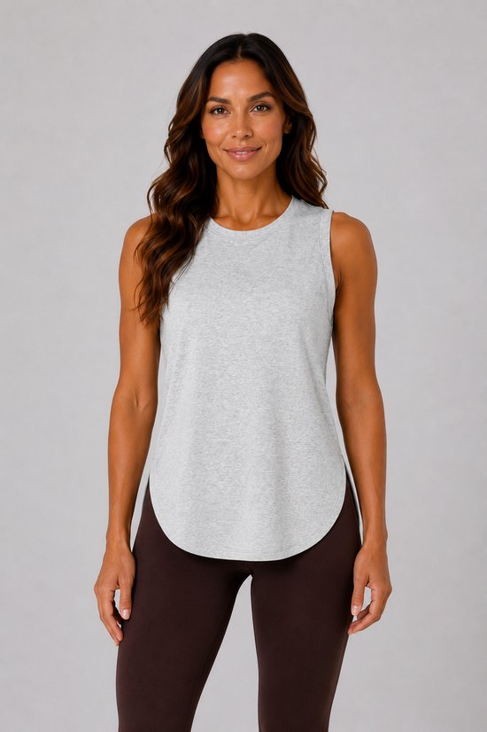 SparkNine Flexsplit tanktop - lange pasvorm - XS - grijs - mouwloos - met zijsplit - ademend - sporttop