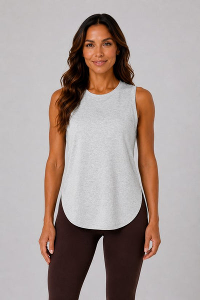 SparkNine Flexsplit tanktop - lange pasvorm - XS - grijs - mouwloos - met zijsplit - ademend - sporttop