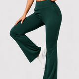 SparkNine Horizon flare broek - dames legging met zakken - petite pijplengte - S - groen - hoge taille - stijlvol & elastisch - sportlegging