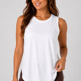 SparkNine Flexsplit tanktop - lange pasvorm - S - wit - mouwloos - met zijsplit - ademend - sporttop