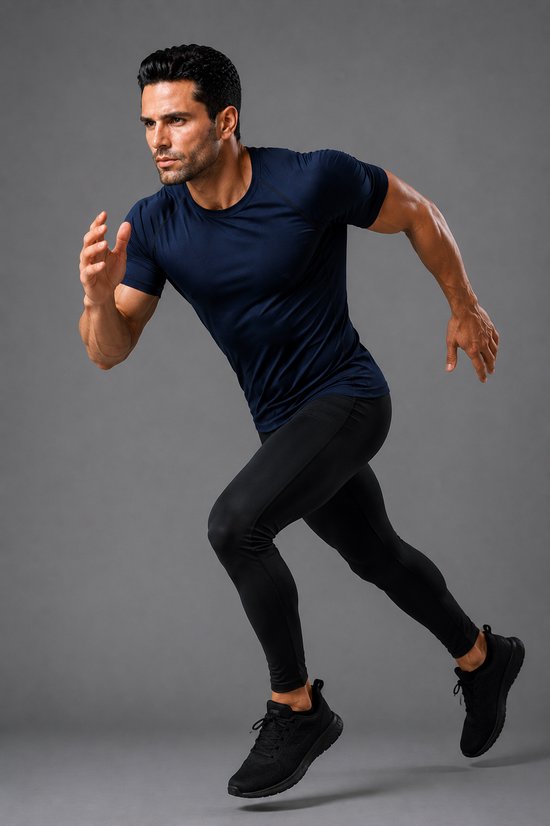 SparkNine Aeroflex heren sport t-shirt - strakke & aansluitende fit - M - blauw - ademend & sneldrogend - elastisch