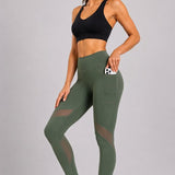 SparkNine Meshmotion sportlegging - dames - met zakken - L - groen - stijlvolle mesh panelen - telefoon zakken - elastisch - squatproof