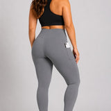SparkNine Softcurve plus size legging - met zijzakken - L-XL - grijs - zachte stof - ademend - niet doorschijnend