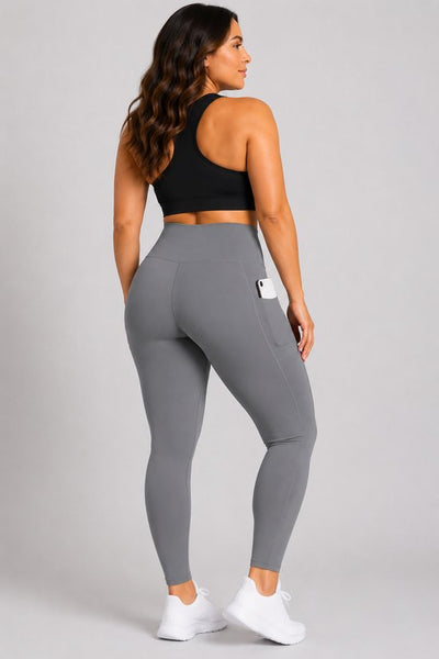 SparkNine Softcurve plus size legging - met zijzakken - L-XL - grijs - zachte stof - ademend - niet doorschijnend