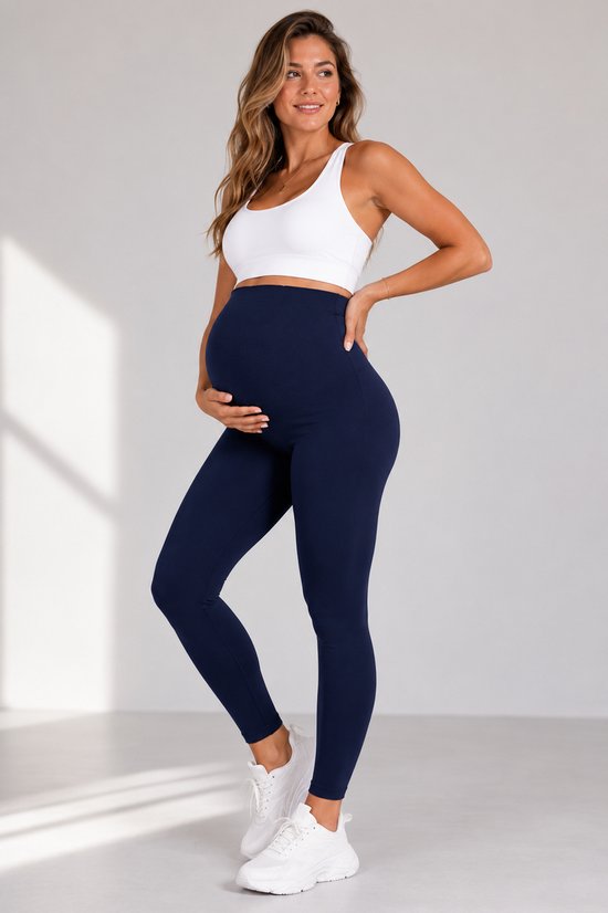 SparkNine Bellyflex zwangerschap legging - S - blauw - hoge taille - rekbaar - maternity - geribbelde tailleband - stijlvol & ademend