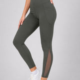SparkNine Meshtone Sportlegging - XL - groen - mesh details & handige zakken - sportbroek - ademend & stijlvol - elastisch - squatproof