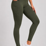 SparkNine Pacepocket dames sportlegging - met handige zakken - S - groen - hoge taille - elastisch - squatproof - niet doorschijnend