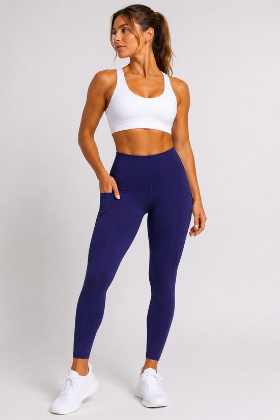 SparkNine Pacepocket dames sportlegging - met handige zakken - S - blauw - hoge taille - elastisch - squatproof - niet doorschijnend
