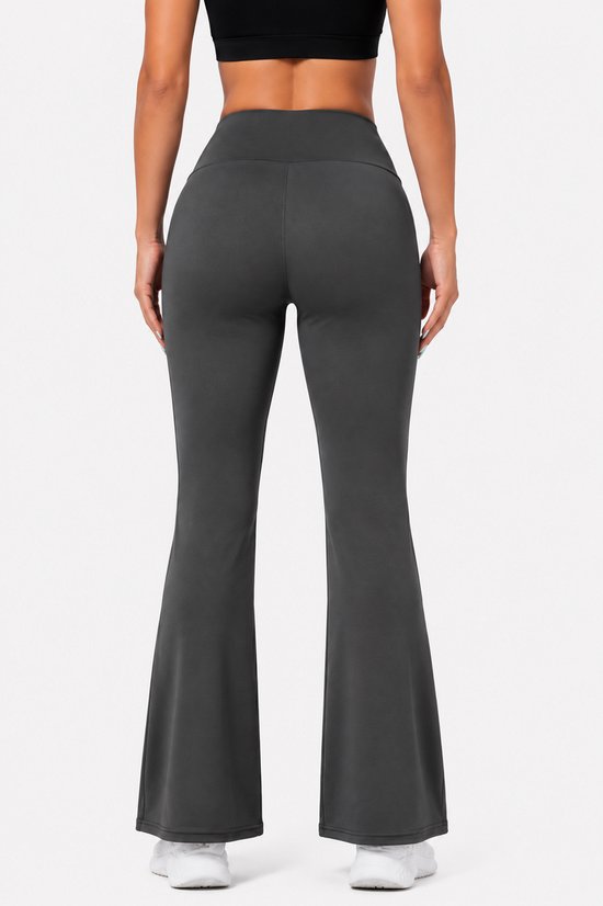SparkNine Horizon flare broek - dames legging met zakken - petite pijplengte - S - grijs - hoge taille - stijlvol & elastisch - sportlegging