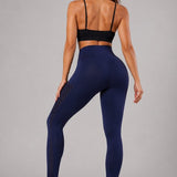 SparkNine Breathflex sportlegging dames - ademend - met zakken - XL - blauw - geruite mesh panelen - met zakken - elastisch