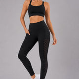 SparkNine Breathflex sportlegging dames - ademend - met zakken - S - zwart - geruite mesh panelen - met zakken - elastisch