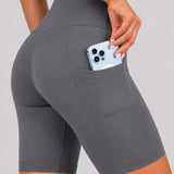 SparkNine Softflow korte sportbroek - met zakken - zachte stof - L - grijs - dames short - half lang - fietsshort