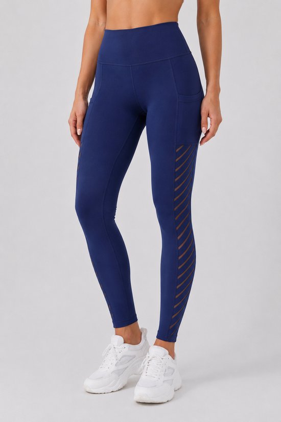 SparkNine Novawave sportlegging dames - squatproof - ademend - met zakken - XL - blauw - mesh panelen - elastisch & stijvol