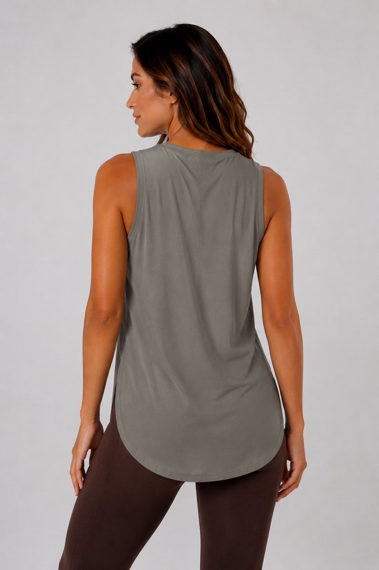 SparkNine Flexsplit tanktop - lange pasvorm - S - donkergrijs - mouwloos - met zijsplit - ademend