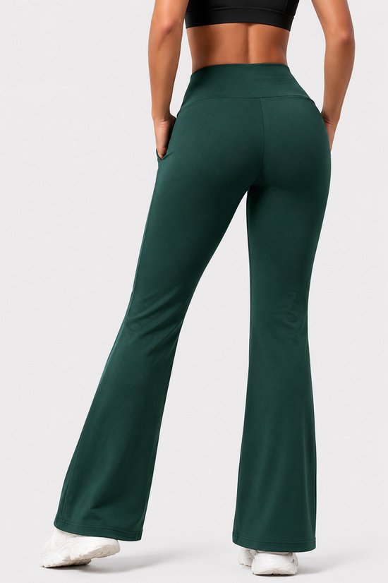 SparkNine Horizon flare broek - dames legging met zakken - petite pijplengte - XXL - groen - hoge taille - stijlvol & elastisch - sportlegging