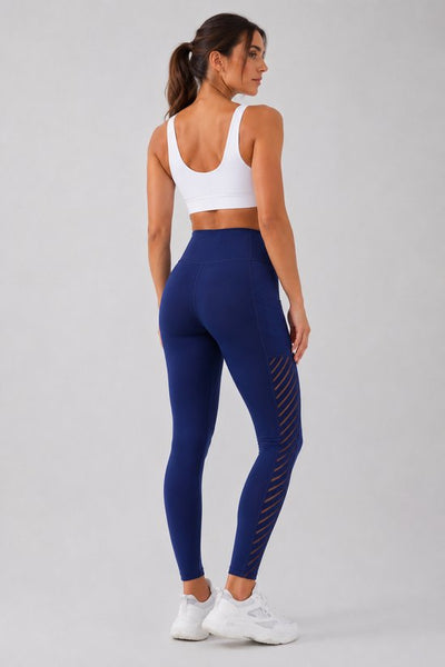 SparkNine Novawave sportlegging dames - squatproof - ademend - met zakken - S - blauw - mesh panelen - elastisch & stijvol