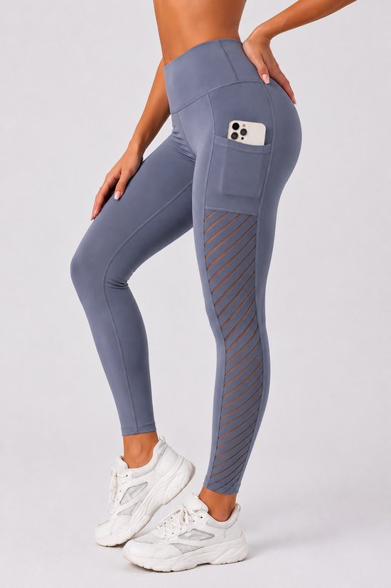 SparkNine Novawave sportlegging dames - squatproof - ademend - met zakken - XL - grijs - mesh panelen - elastisch & stijvol