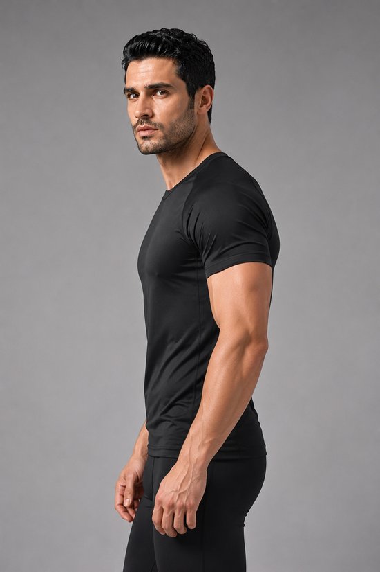 SparkNine Aeroflex heren sport t-shirt - strakke & aansluitende fit - M - zwart - ademend & sneldrogend - elastisch
