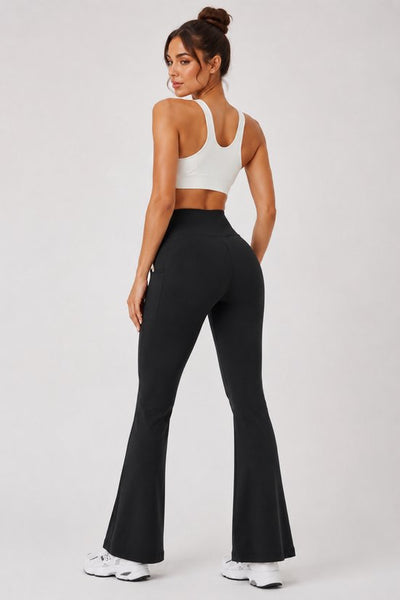 SparkNine Solara flare broek - M - zwart - hoge taille - uitlopend - voorzakken - stijlvol & comfortabel