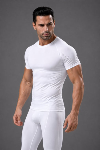SparkNine Aeroflex heren sport t-shirt - strakke & aansluitende fit - XL - wit - ademend & sneldrogend - elastisch
