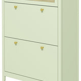 4goodz Schoenenkast voor 12 Paar Schoenen, met 1 Uitschuifbare Lade, 2 Klepladen, 30x88x120 cm - Groen