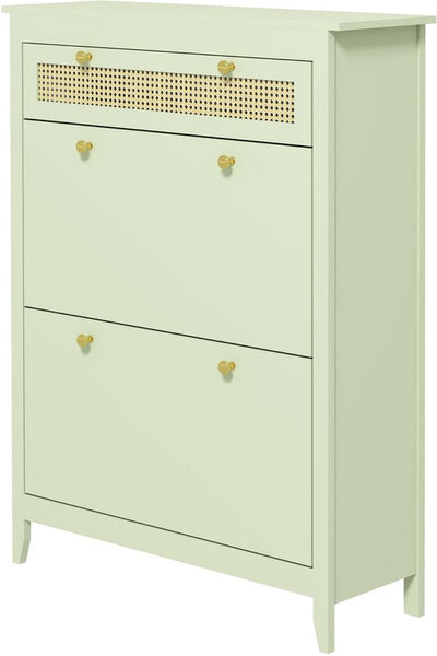 4goodz Schoenenkast voor 12 Paar Schoenen, met 1 Uitschuifbare Lade, 2 Klepladen, 30x88x120 cm - Groen
