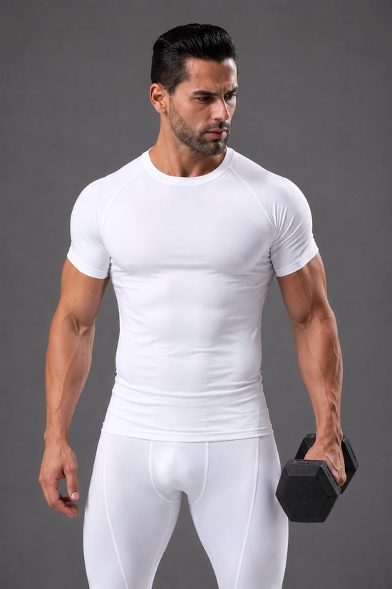 SparkNine Aeroflex heren sport t-shirt - strakke & aansluitende fit - 3XL - wit - ademend & sneldrogend - elastisch