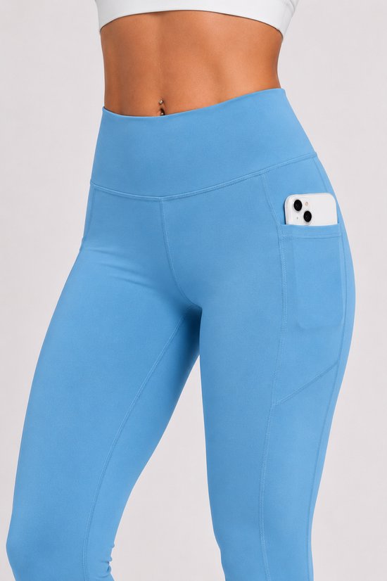 SparkNine Softflex zachte legging met zakken - dames sportlegging - comfy legging - XL - lichtblauw - hoge taille - elastisch - zacht materiaal - comfortabel