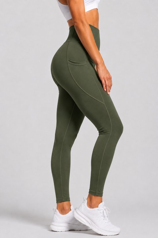 SparkNine Pacepocket dames sportlegging - met handige zakken - S - groen - hoge taille - elastisch - squatproof - niet doorschijnend