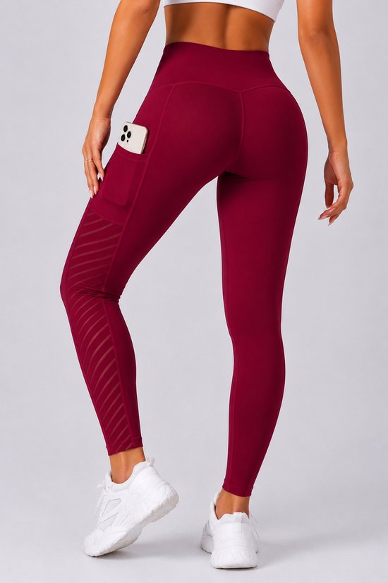 SparkNine Novawave sportlegging dames - squatproof - ademend - met zakken - XL - rood - mesh panelen - elastisch & stijvol