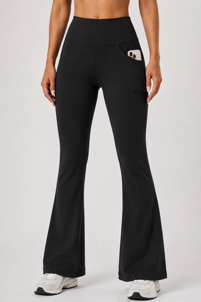 SparkNine Solara flare broek - M - zwart - hoge taille - uitlopend - voorzakken - stijlvol & comfortabel