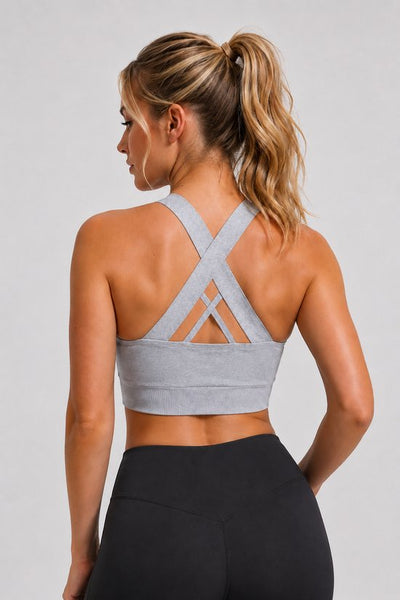 SparkNine Stride sport-bh - met uitneembare pads - 4XL - grijs - plus size - cross-back - medium support - zacht & elastisch materiaal