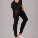 SparkNine Breathflex sportlegging dames - ademend - met zakken - M - zwart - geruite mesh panelen - met zakken - elastisch