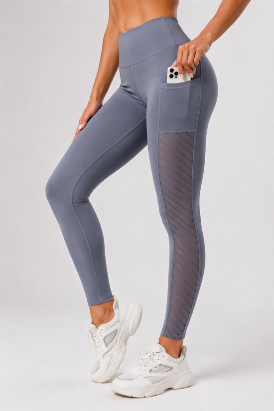 SparkNine Novawave sportlegging dames - squatproof - ademend - met zakken - XL - grijs - mesh panelen - elastisch & stijvol