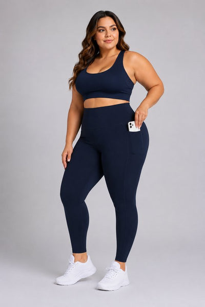 SparkNine Softcurve plus size legging - met zijzakken - 4XL - blauw - zachte stof - ademend - niet doorschijnend