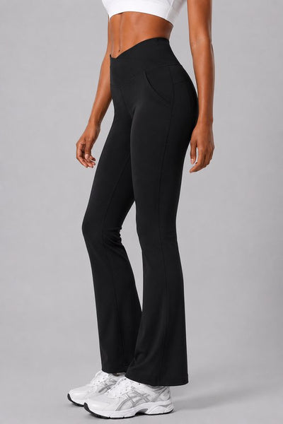 SparkNine Vivaflow flare broek dames - stijlvol V-design - L - zwart - ademend met uitlopende pijpen - sneldrogend & ademend - stretch