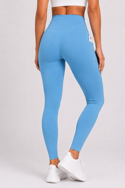 SparkNine Softflex zachte legging met zakken - dames sportlegging - comfy legging - XL - lichtblauw - hoge taille - elastisch - zacht materiaal - comfortabel