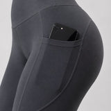 SparkNine Pacepocket dames sportlegging - met handige zakken - L - grijs - hoge taille - elastisch - squatproof - niet doorschijnend