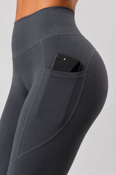 SparkNine Pacepocket dames sportlegging - met handige zakken - L - grijs - hoge taille - elastisch - squatproof - niet doorschijnend