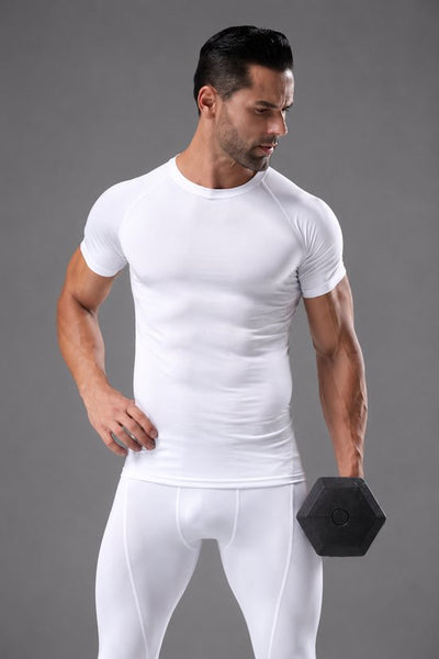 SparkNine Aeroflex heren sport t-shirt - strakke & aansluitende fit - 3XL - wit - ademend & sneldrogend - elastisch