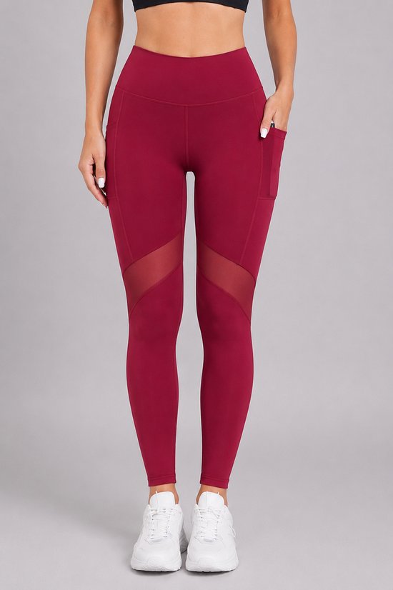 SparkNine Meshmotion sportlegging - dames - met zakken - M - rood - stijlvolle mesh panelen - telefoon zakken - elastisch - squatproof